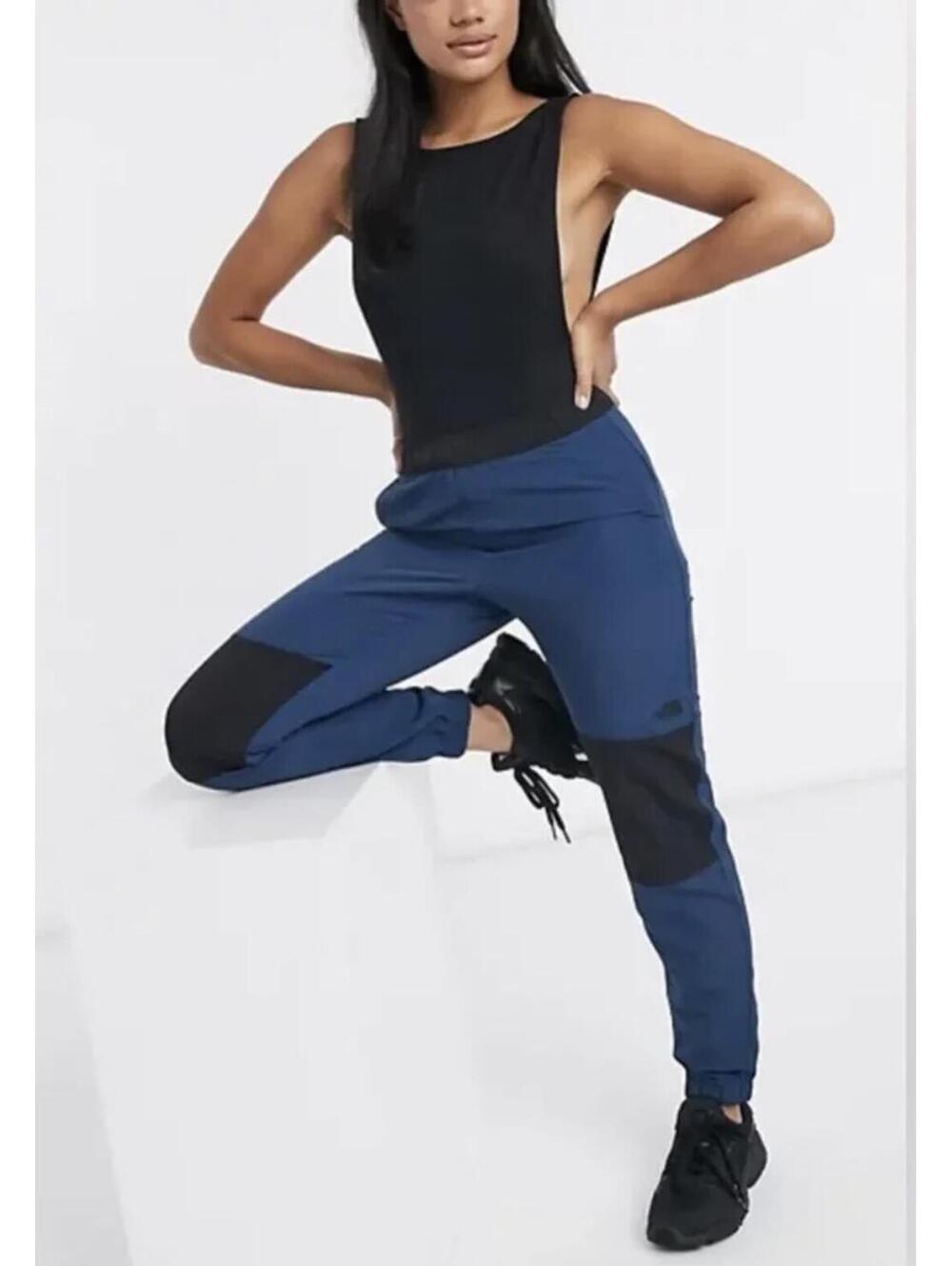 The North Face blue/black Denali patch lightweight nylon outdoor jogger pants